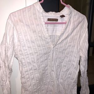 CUBAVERA 100% cotton White V-neck longsleeve summer white Split-Neck Blouse
